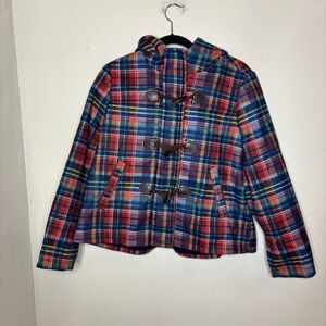 Plaid Toggle Hooded Jacket  Size 8/10